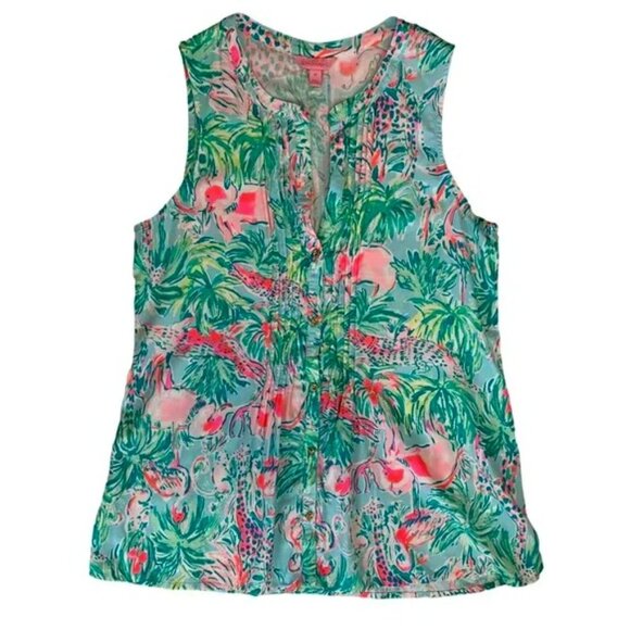 NWT Lilly Pulitzer XL Sleeveless Sarasota top in Seasalt Blue on Parade - Picture 2 of 5
